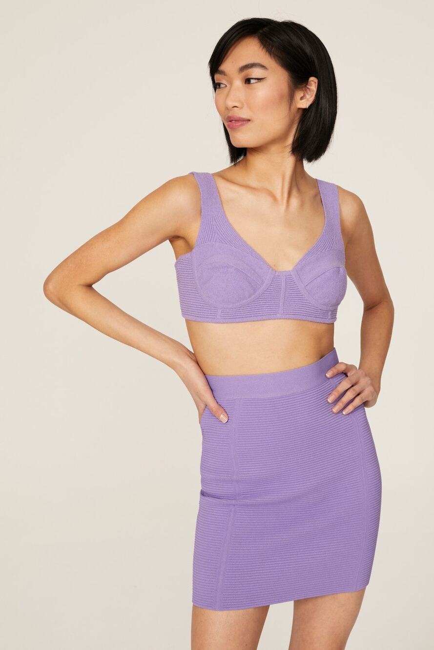 Herve Leger Boucle Lavender Purple Ribbed Bra Top Size Medium